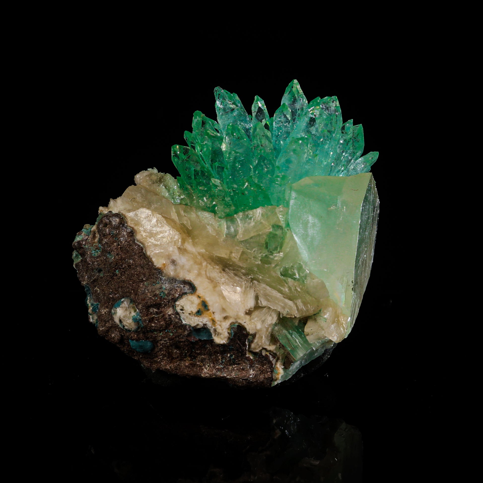 Green Apophyllite with Calcite Natural Mineral Specimen # B 6964