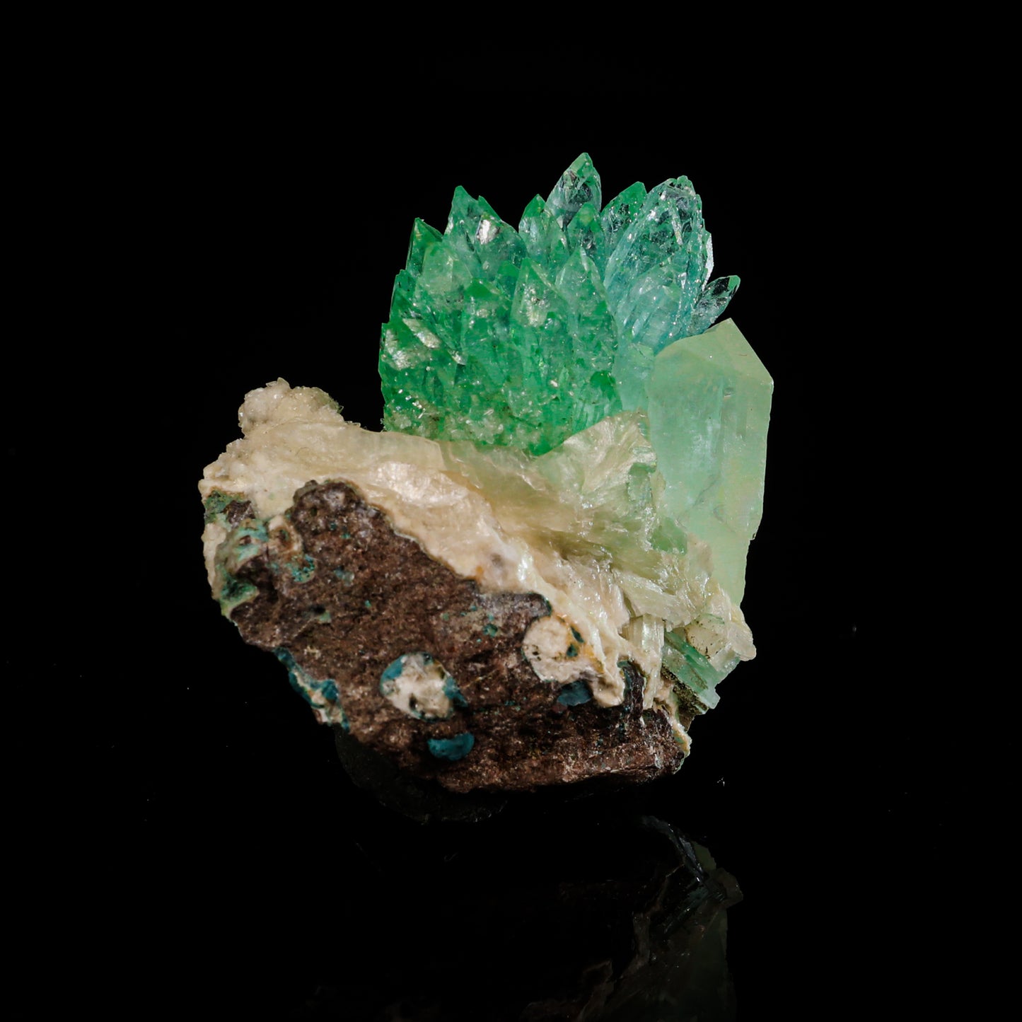 Green Apophyllite with Calcite Natural Mineral Specimen # B 6964