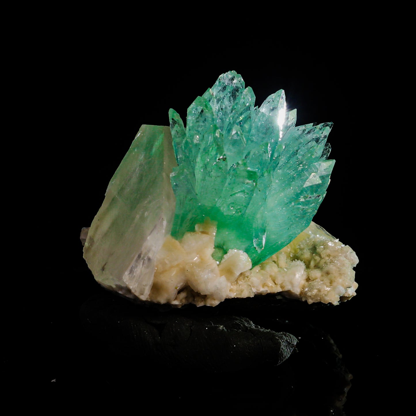 Green Apophyllite with Calcite Natural Mineral Specimen # B 6964