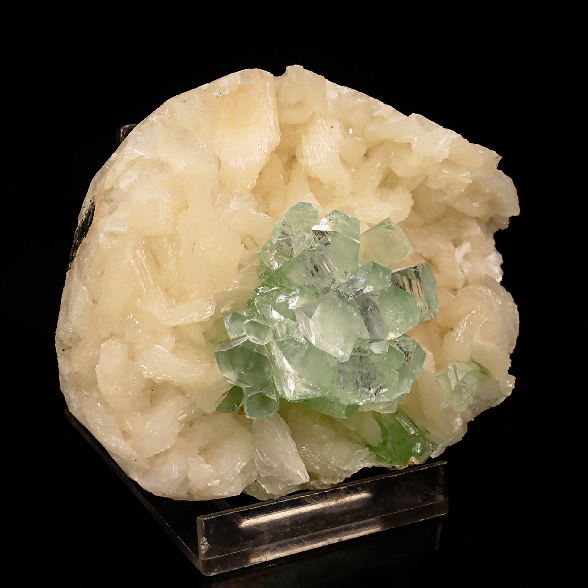 Green Apophyllite Disco Ball with Stilbite Natural Mineral Specimen # B 6819 Apohyllite Superb Minerals 