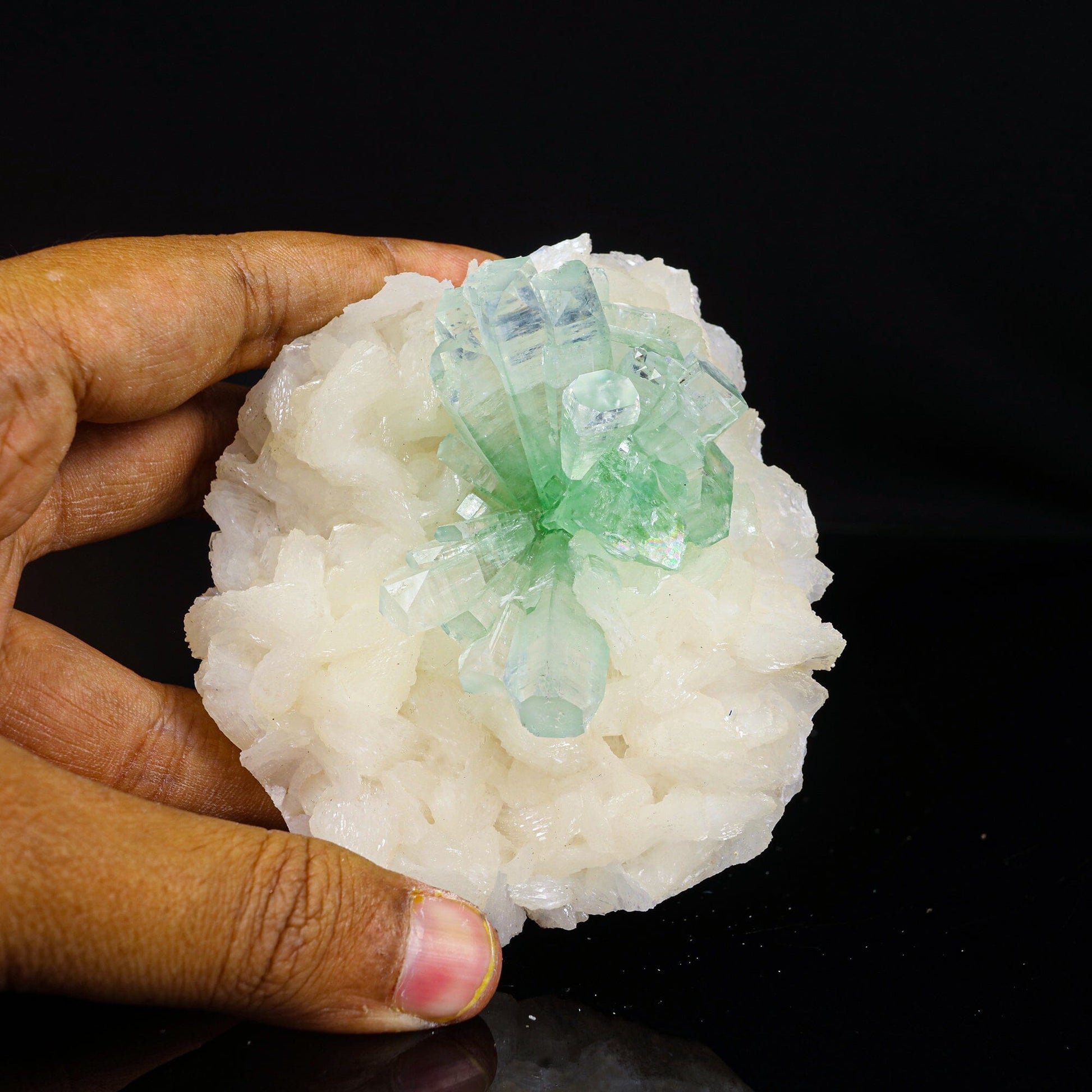 Green Apophyllite Disco Ball with Stilbite Natural Mineral Specimen # B 6840 Apohyllite Superb Minerals 