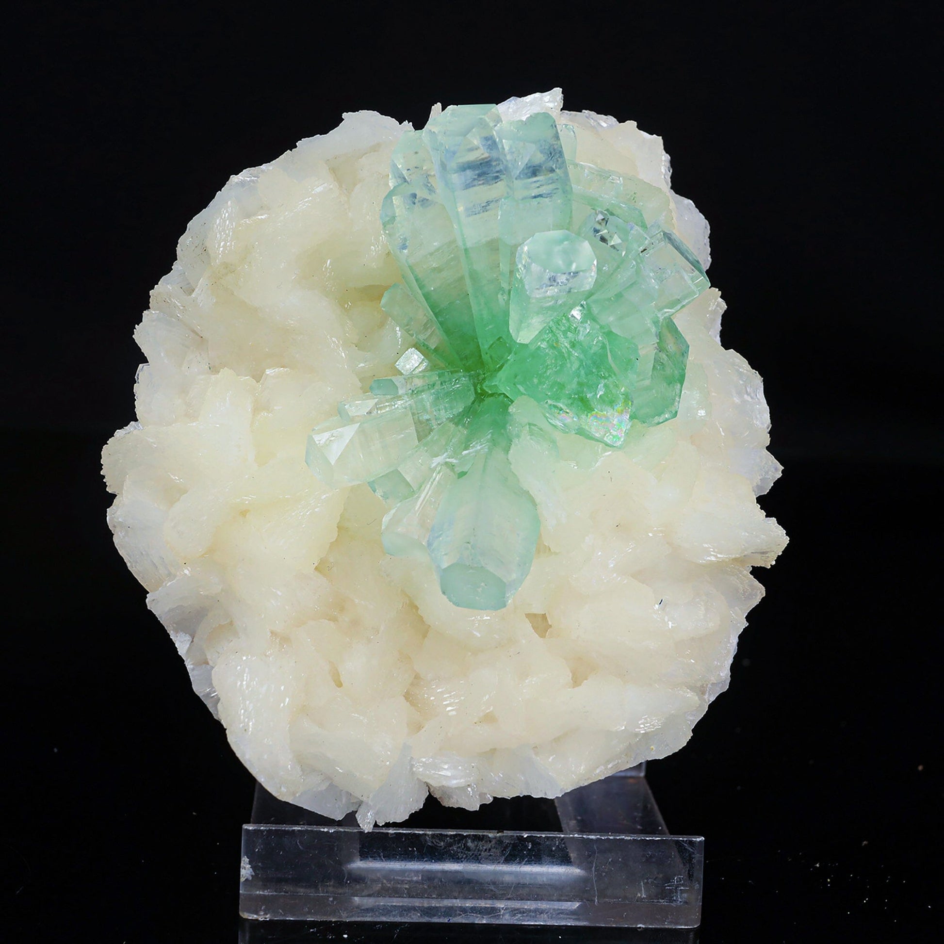 Green Apophyllite Disco Ball with Stilbite Natural Mineral Specimen # B 6840 Apohyllite Superb Minerals 