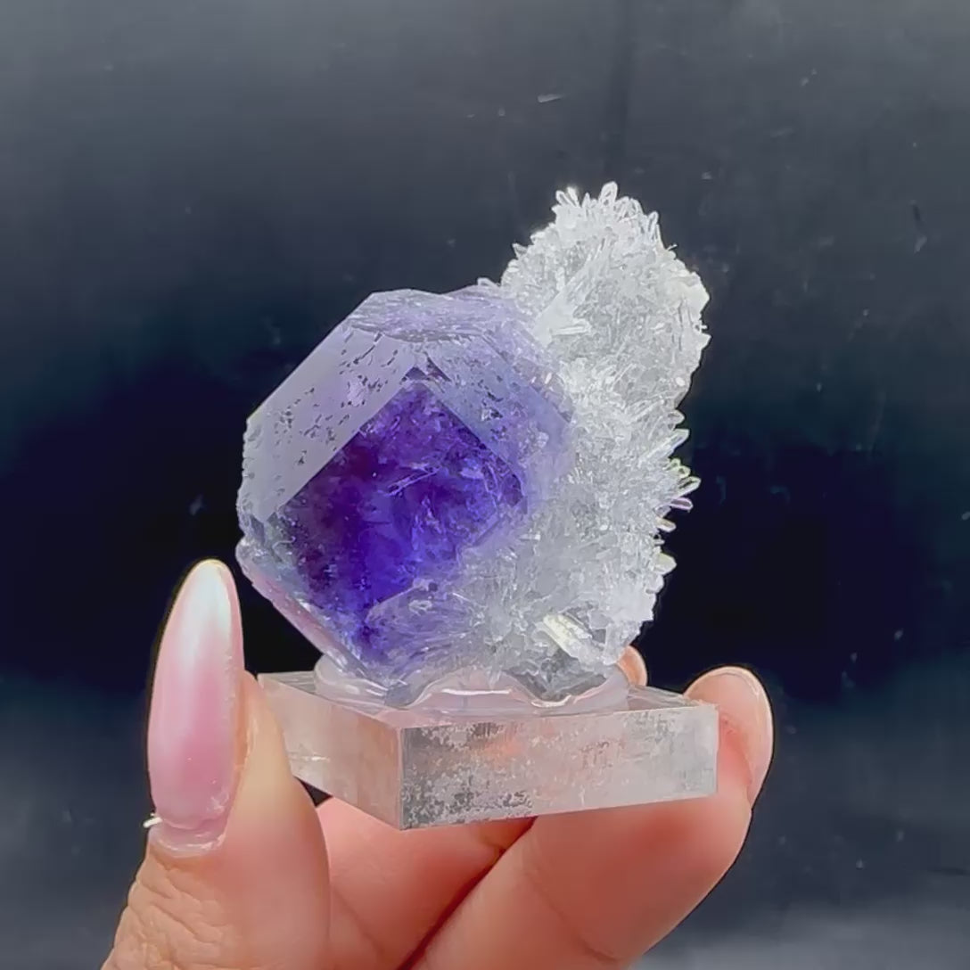 "Tanzanite" Fluorite With Quartz Natural Mineral Specimen