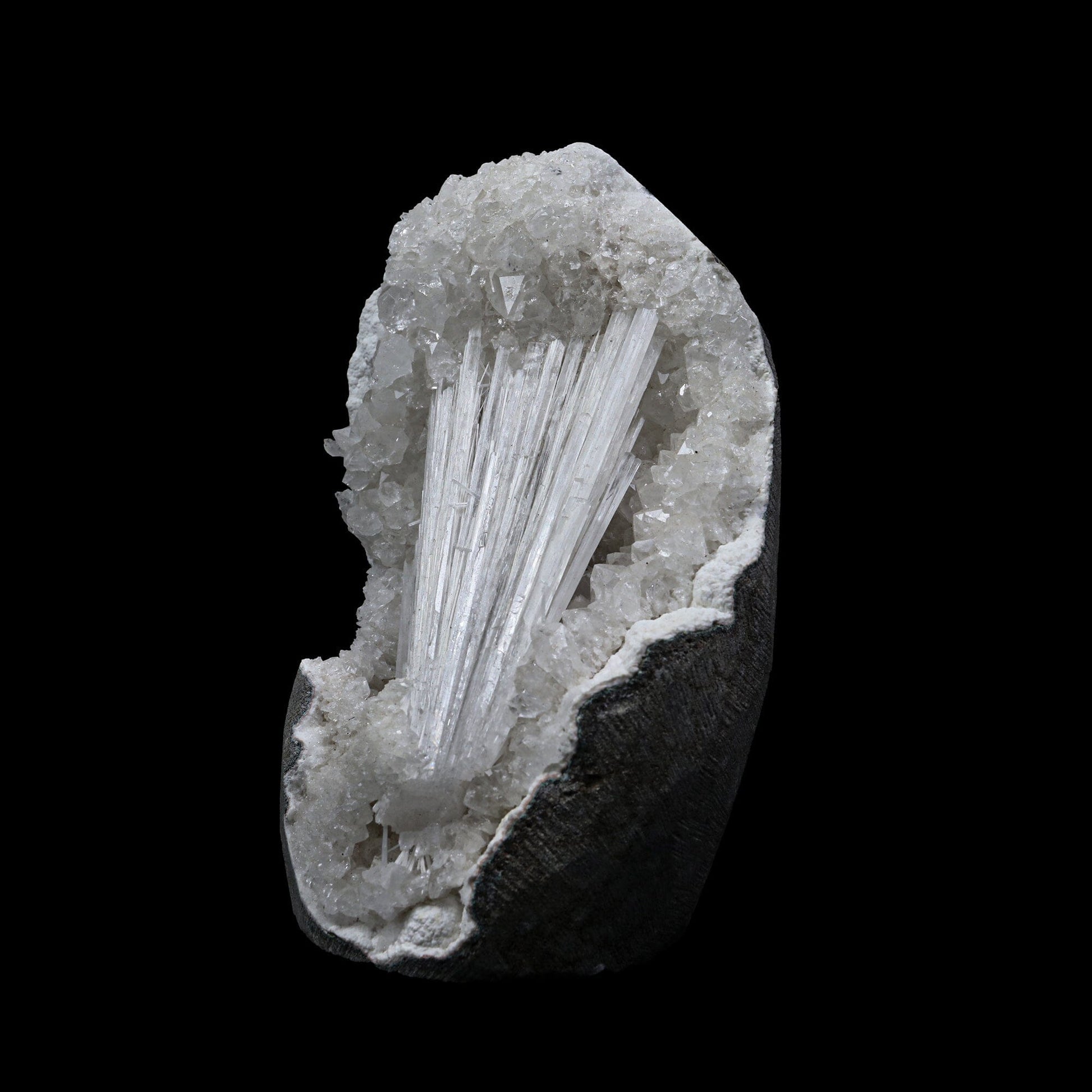 Selfstanding Scolecite Spray Geode With MM Quartz Natural Mineral Specimen # B 6894