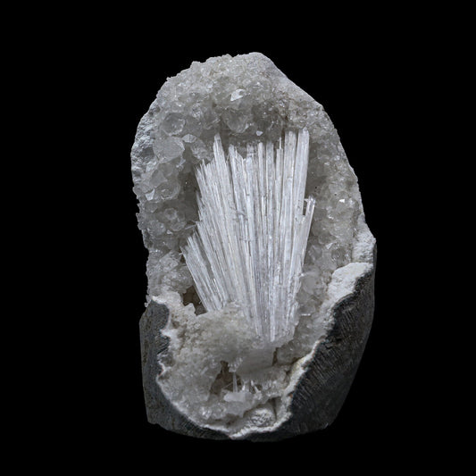 Selfstanding Scolecite Spray Geode With MM Quartz Natural Mineral Specimen # B 6894