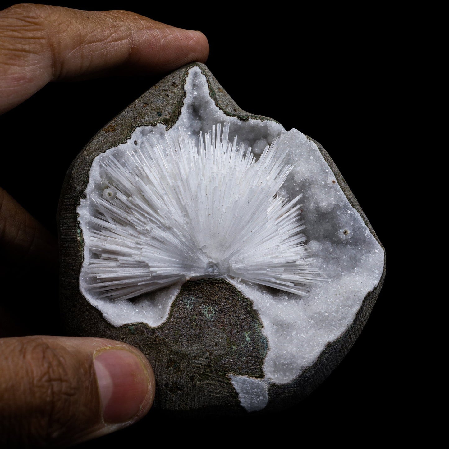 Selfstanding Scolecite Spray Geode With MM Quartz Natural Mineral Specimen # B 6896