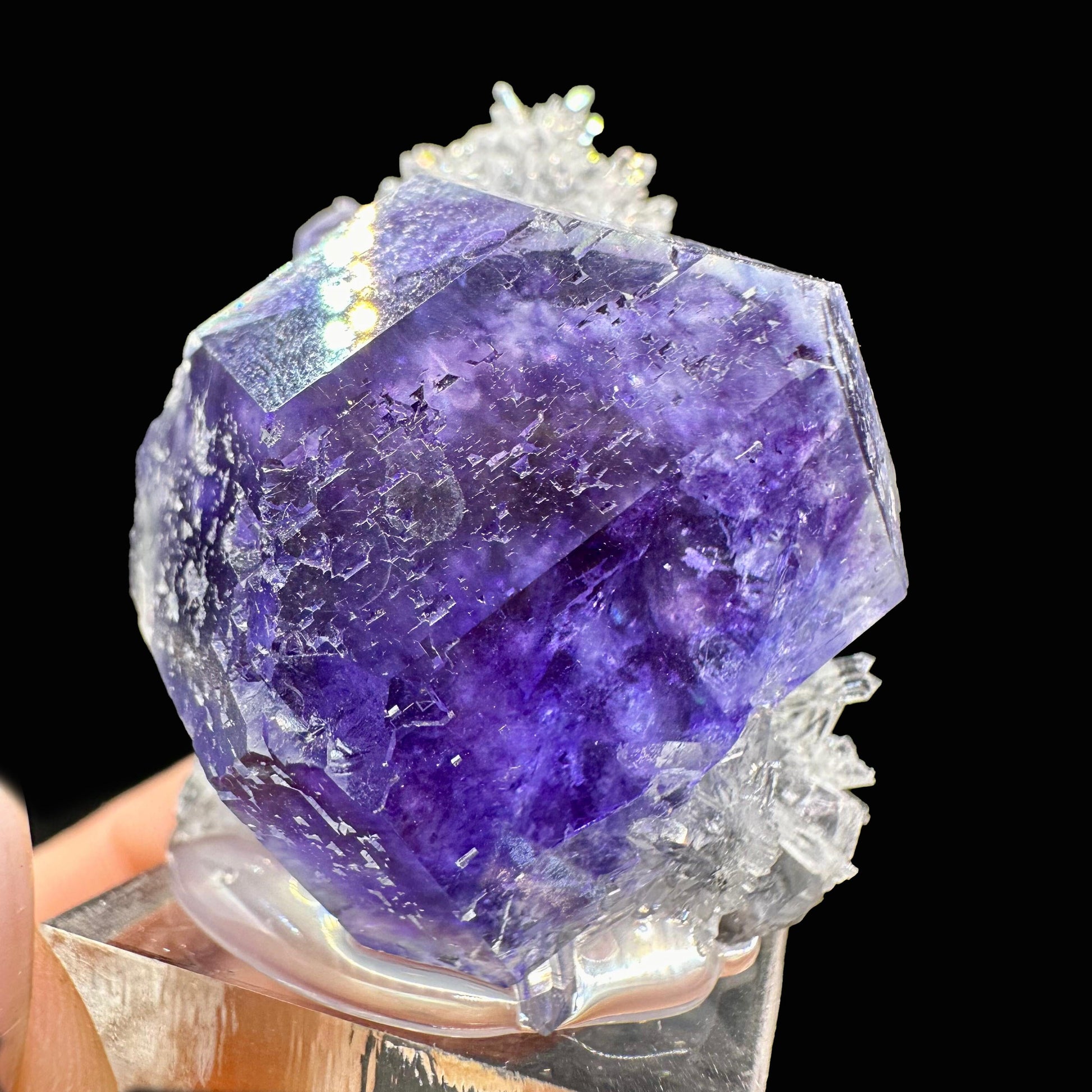 "Tanzanite" Fluorite With Quartz Natural Mineral Specimen