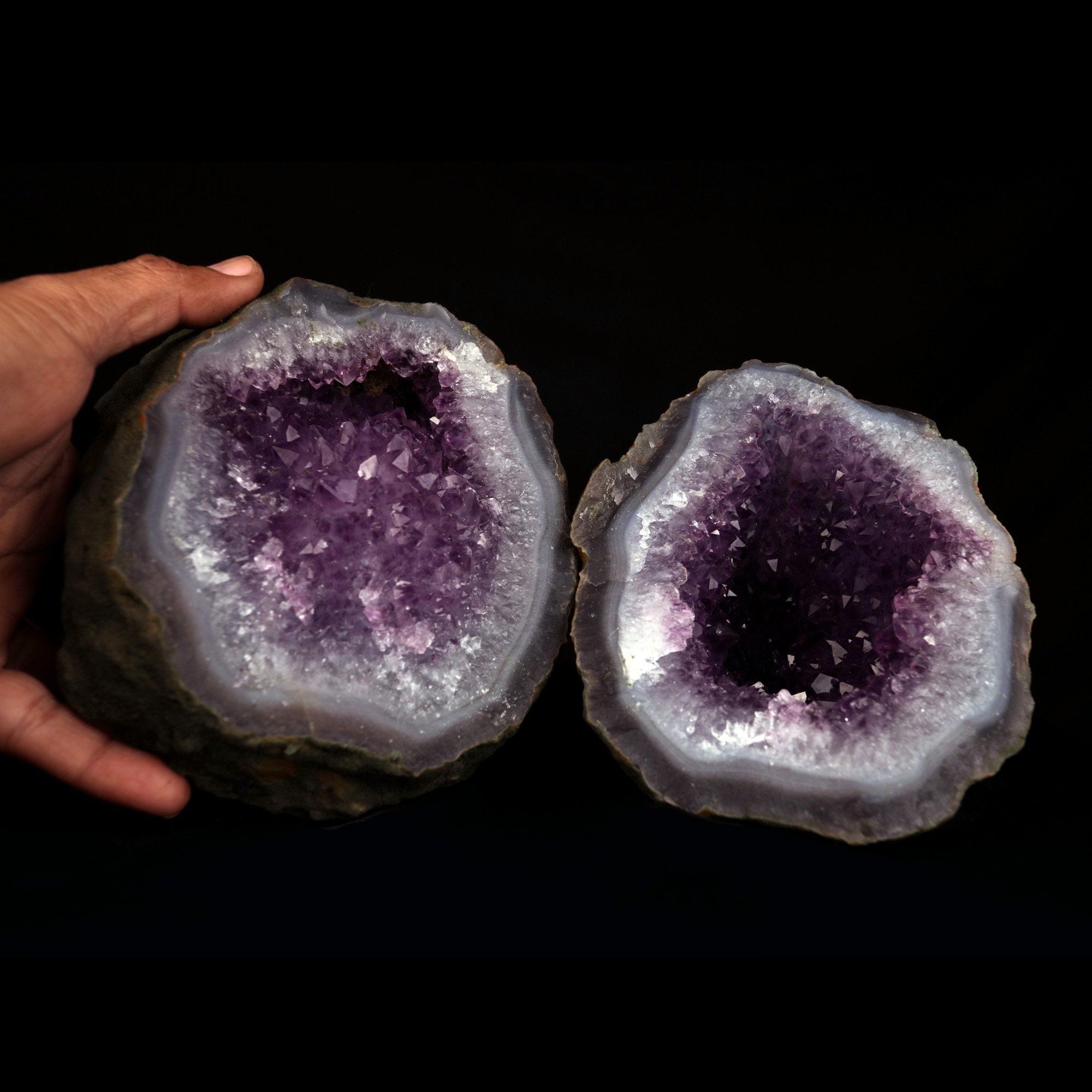 Amethyst Purple Crystals Geode (2 Halves ) Natural Mineral Specimen # B 4816