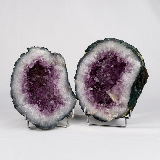 Amethyst Geode with Calcite Unopened Natural Mineral Specimen # B