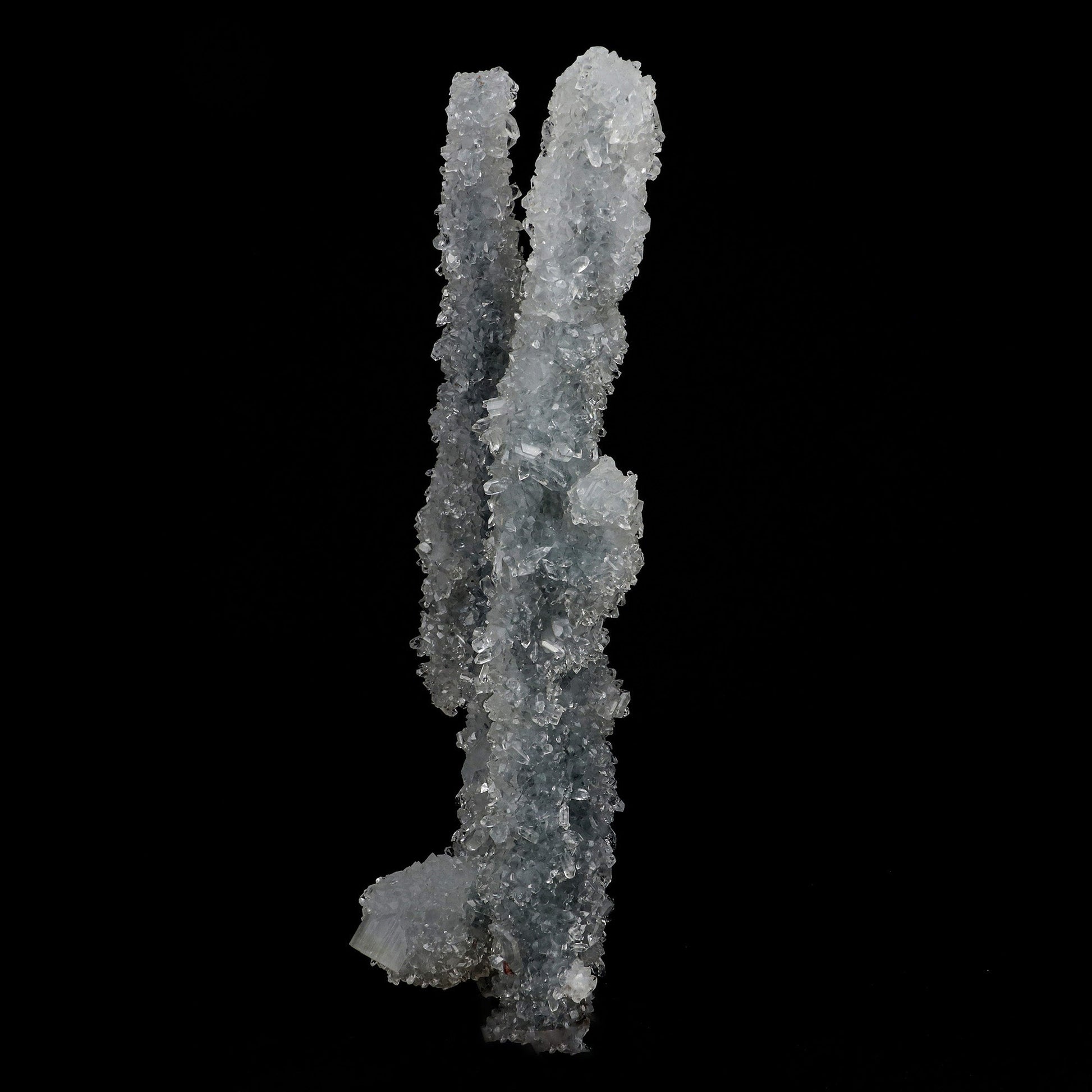 Apophyllite Crystals on Sparkling MM Quartz Stalactite Natural Mineral…  https://www.superbminerals.us/products/apophyllite-crystals-on-sparkling-mm-quartz-stalactite-natural-mineral-specimen-b-5158  Features: Apophyllite crystals, which are very glassy, gem-like, and colourless, form a remarkable and exquisite stalactite from Jalgaon.The gemmy, pyramidal crystals are water-clear to translucent, and some are doubly terminated, including the largest compound crystal.The crystals project in all directions