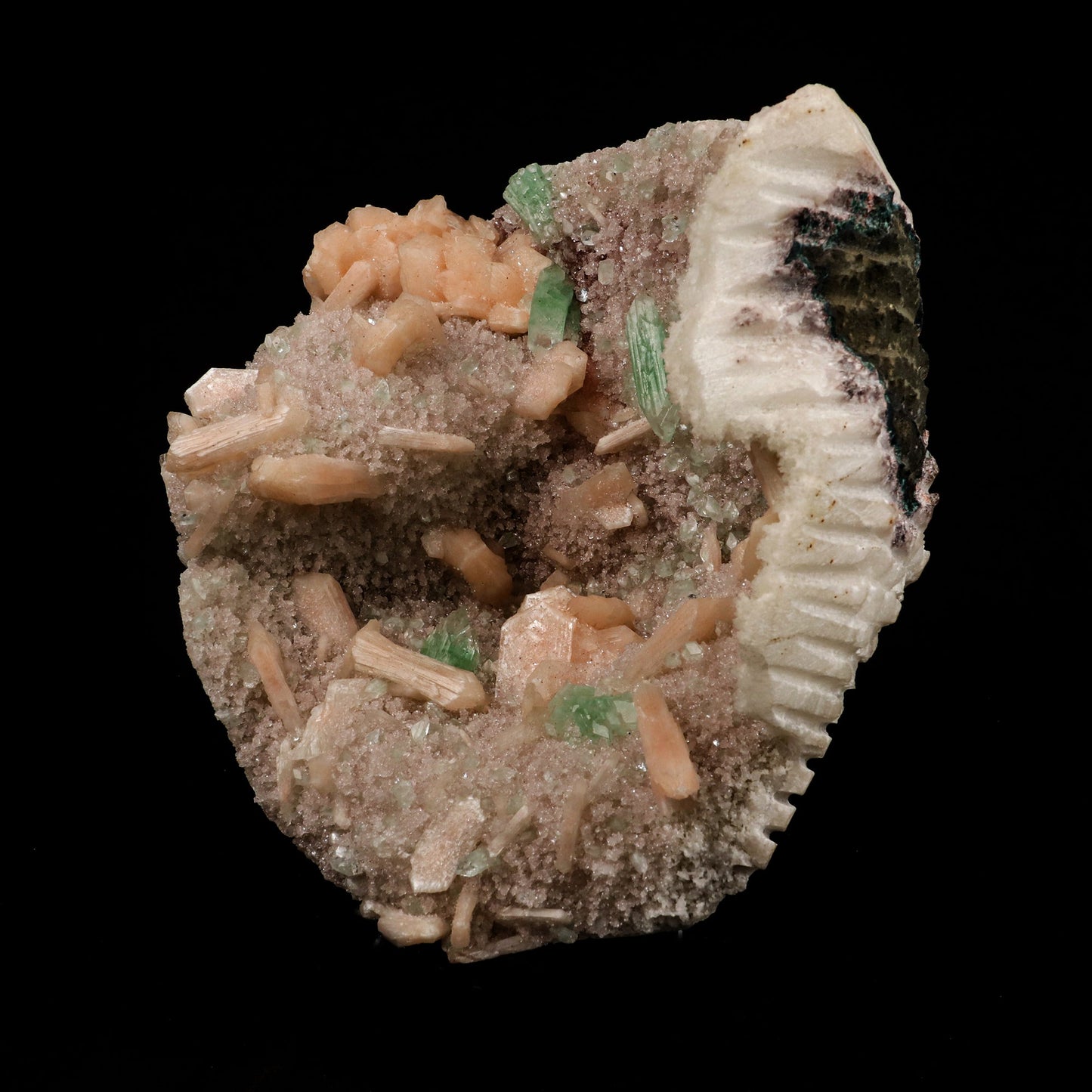 Green Apophyllite Cube with Stilbite and Chalcedony Natural Mineral Specimen # B 5322 Apophyllite Superb Minerals 