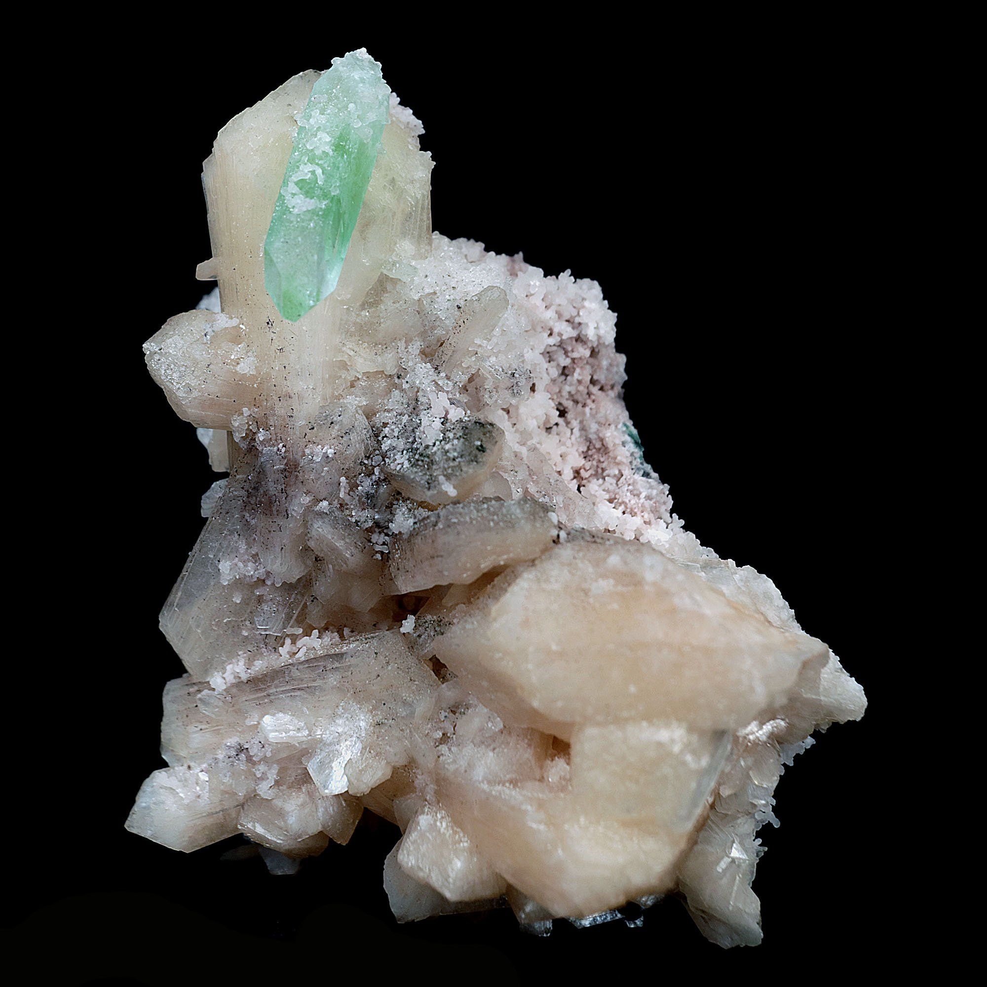 High Quality Cavansite & hot Apophyllite on Stilbite.