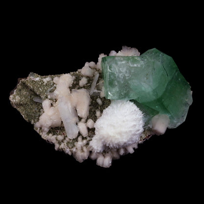 Pesudo Green Apophyllite with Mordenite Stilbite Natural Mineral Speci…  https://www.superbminerals.us/products/pesudo-green-apophyllite-with-mordenite-stilbite-natural-mineral-specimen-b-4602  Features:The gemmy and glossy light mint-green apophyllite crystals on this extremely attractive specimen from Jalgaon are complemented with snow-white spikeballs of brittle mordenite needles. Atop the green, some of the apophyllite crystal terminations became colourless. This is a reasonably rare and exceptional 