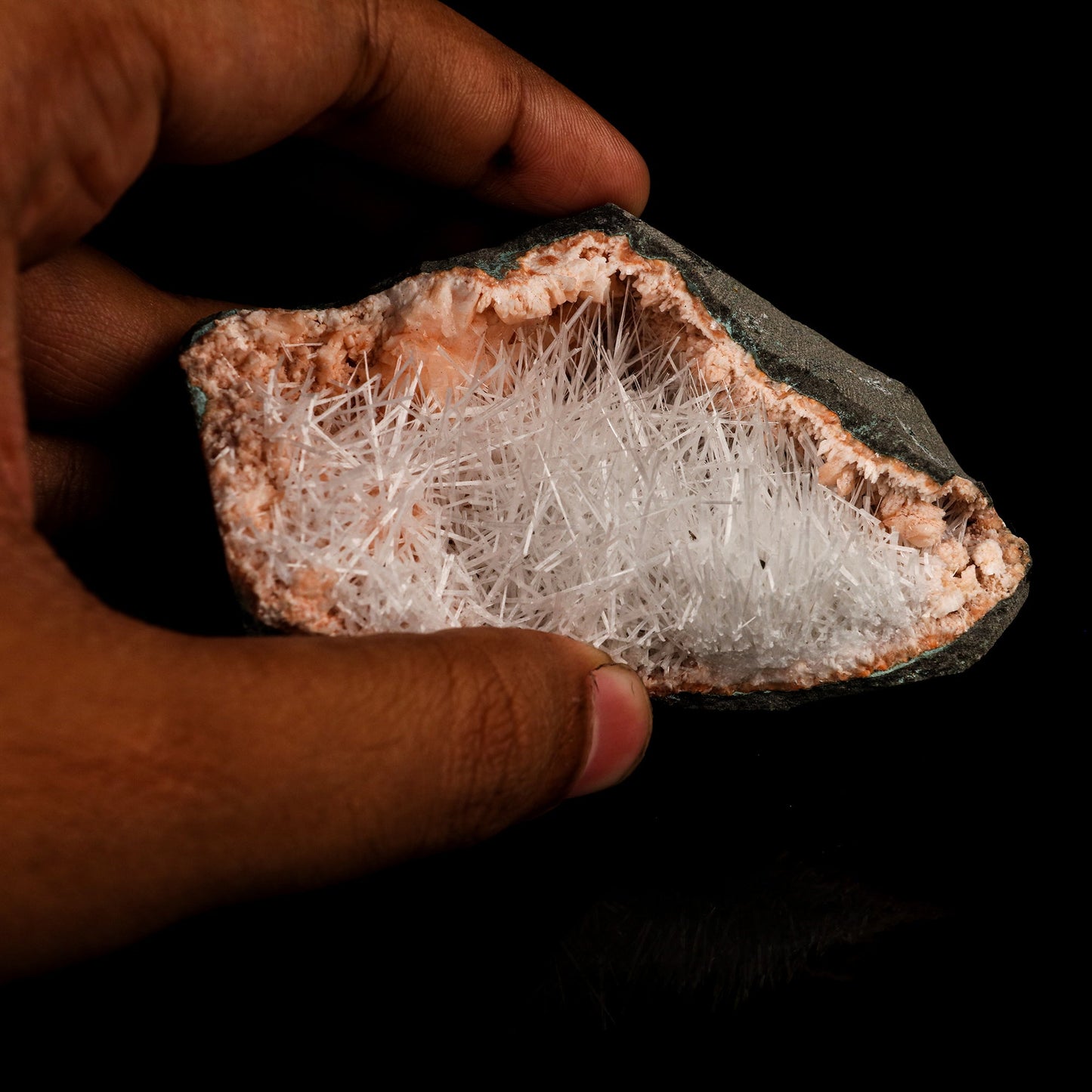 Scolecite Sprays Inside Heulandite Geode Natural Mineral Specimen # B 5795 Scolecite Superb Minerals 